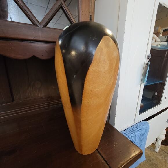 Large Two Tone Wood Vase Handcrafted Thailand Organic Modern Minimalist 16.5" - Picture 7 of 7